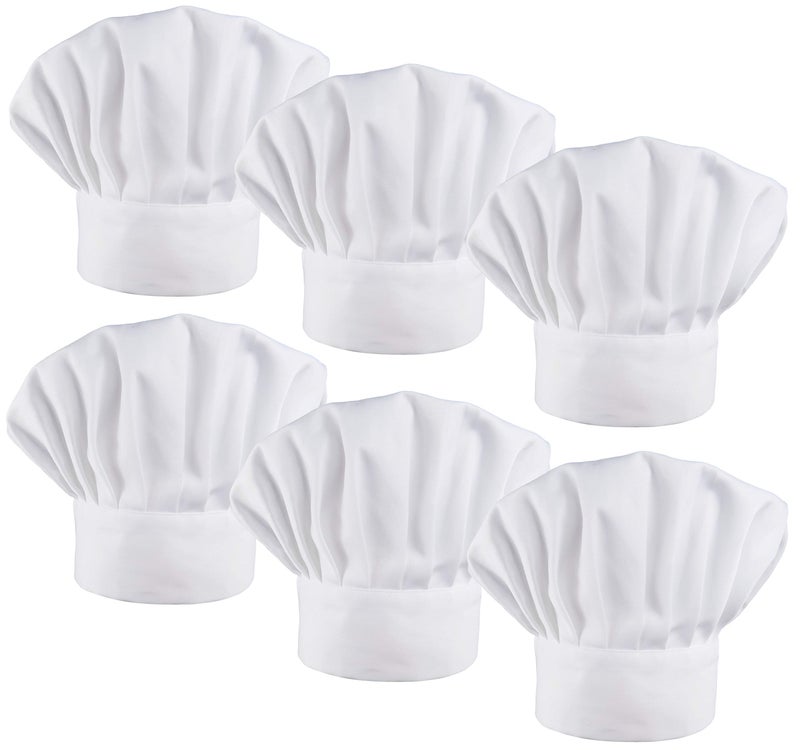 LilMents 6 Pack Chef Hat Set Elastic Baker Kitchen Catering Cooking Chefs Hats (White) - Image 1